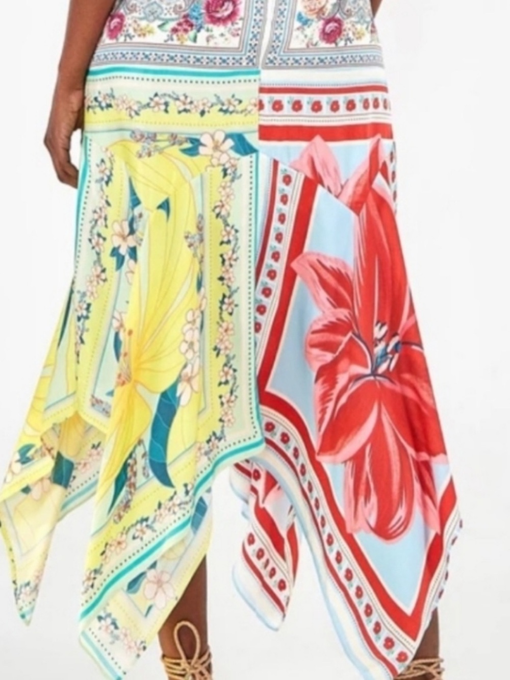 Farm Rio Azalea Mix Midi Skirt Asymetrical Floral Handkerchief Hem medium NWT - Picture 3 of 10